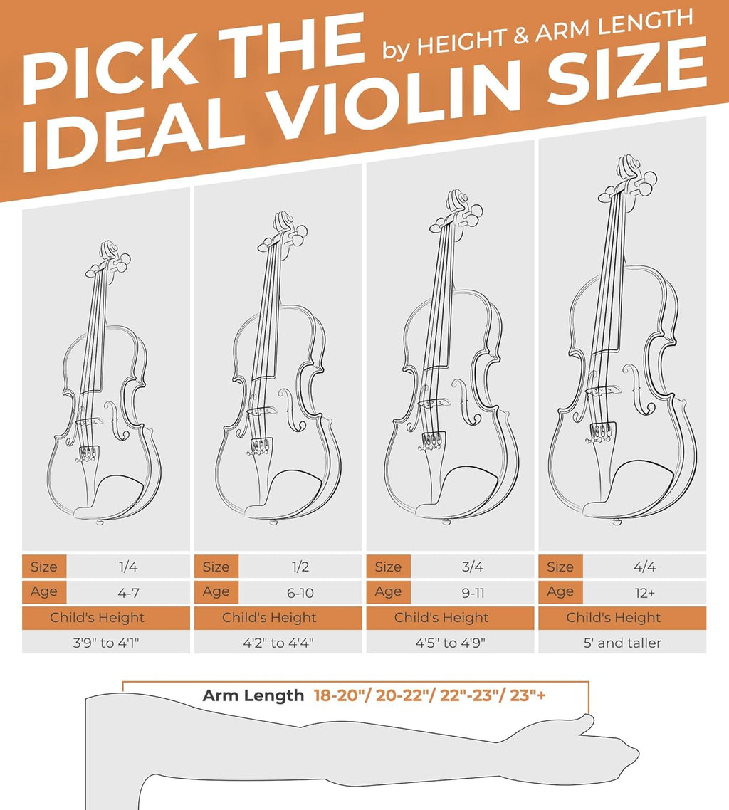 Vangoa Ensemble de violon acoustique 4/4 fabriqué à la main avec planche latérale en bois massif, étui rigide léger pour débutants, adolescents, à partir de 12 ans, adultes, droitier