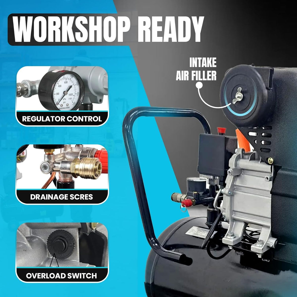 Dealourus Compresseur d'air portable - 9,6 CFM, 2,5 CV - avec kit de 5 outils - 50 L