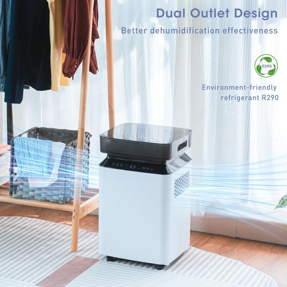 Déshumidificateur Électrique Grande Capacité: 80L/Jour Grande Capacité, Couvre 170m², Pompe de Relevage, Double Ventilation, Silencieux 46dB, Pour Cave/Bureau/Garage/Cuisine/Salle de Bain