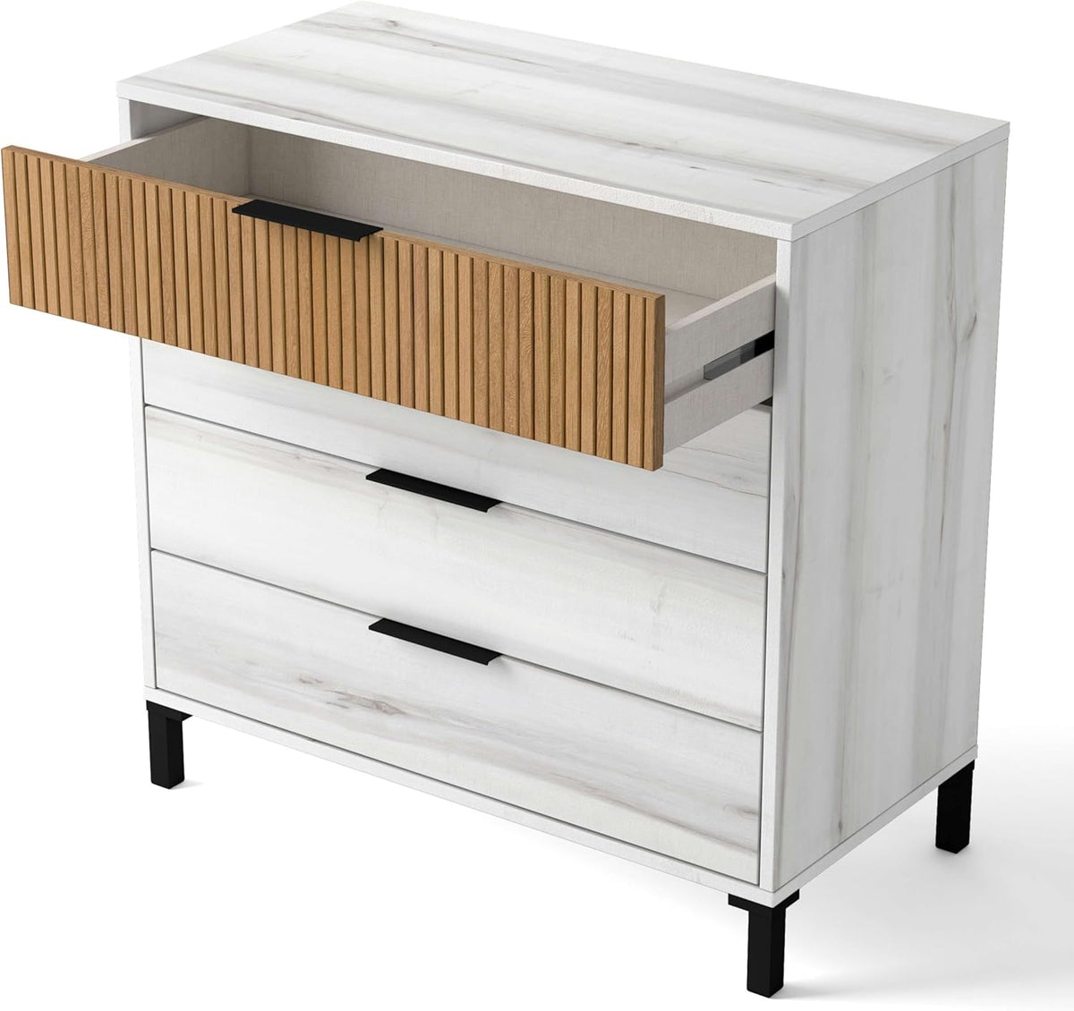 Arles Lot de meubles modernes pour chambre double Blanc Albo et chêne rayé