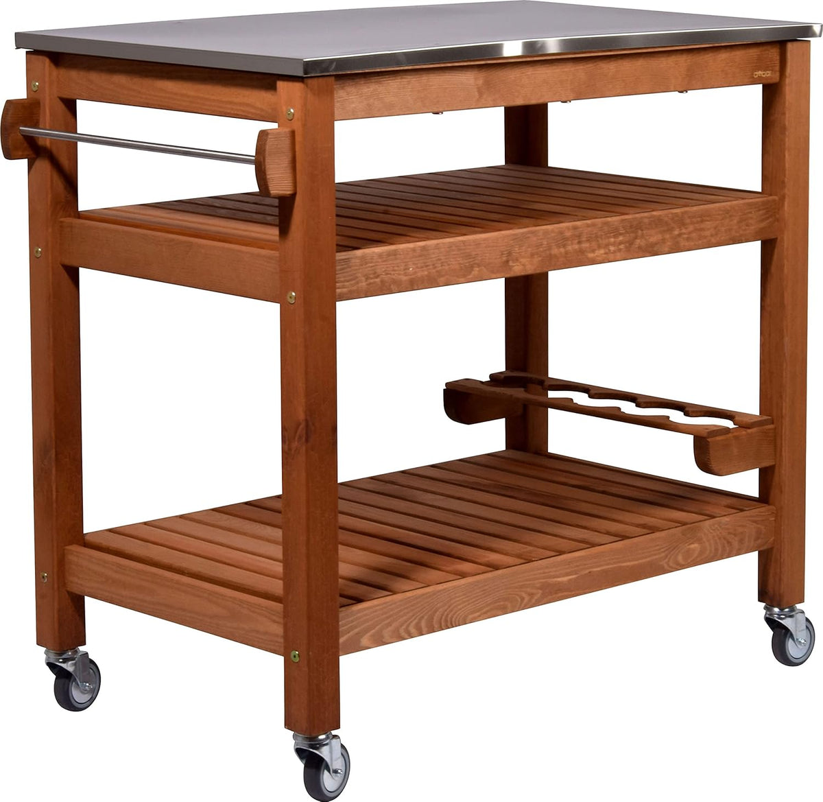 dobar 35540FSCe Desserte à roulettes d'extérieur avec Plateau en Acier Inoxydable 94 x 58 x 90 cm Pin Marron