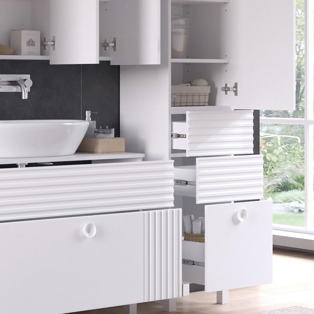 Vicco Meuble de Rangement de Salle de Bain Sola, Blanc, 40.2 x 192.4 cm avec Porte et tiroirs