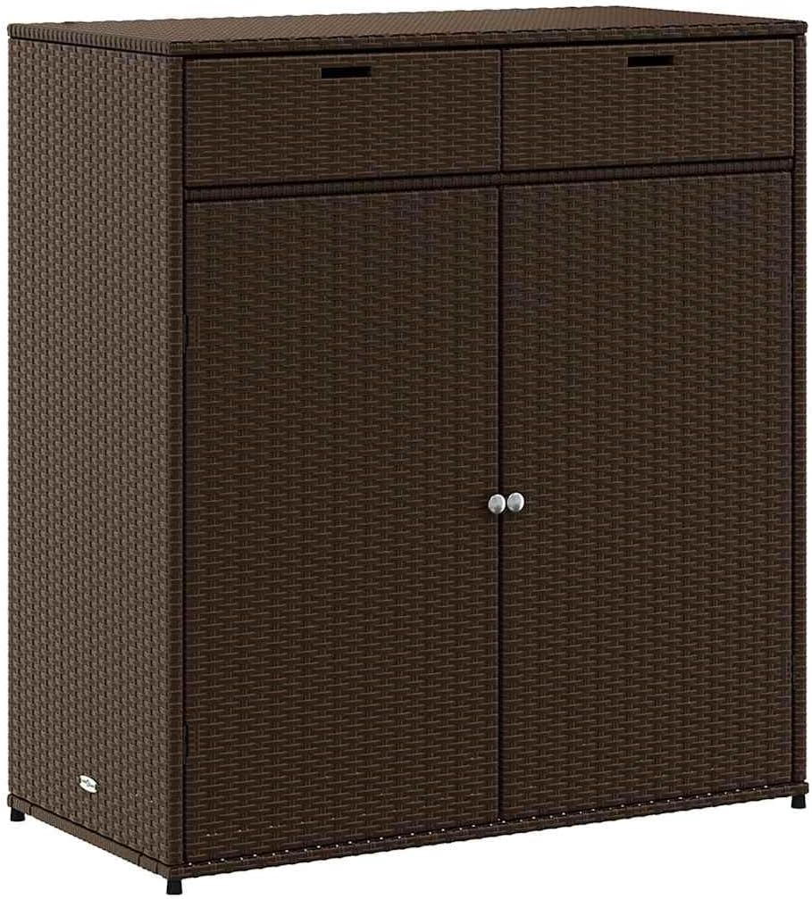 vidaXL Armoire de Rangement de Jardin, Organisateur de Terrasse avec Porte, Meuble d'Extérieur Patio Arrière-Cour, Marron Résine Tressée