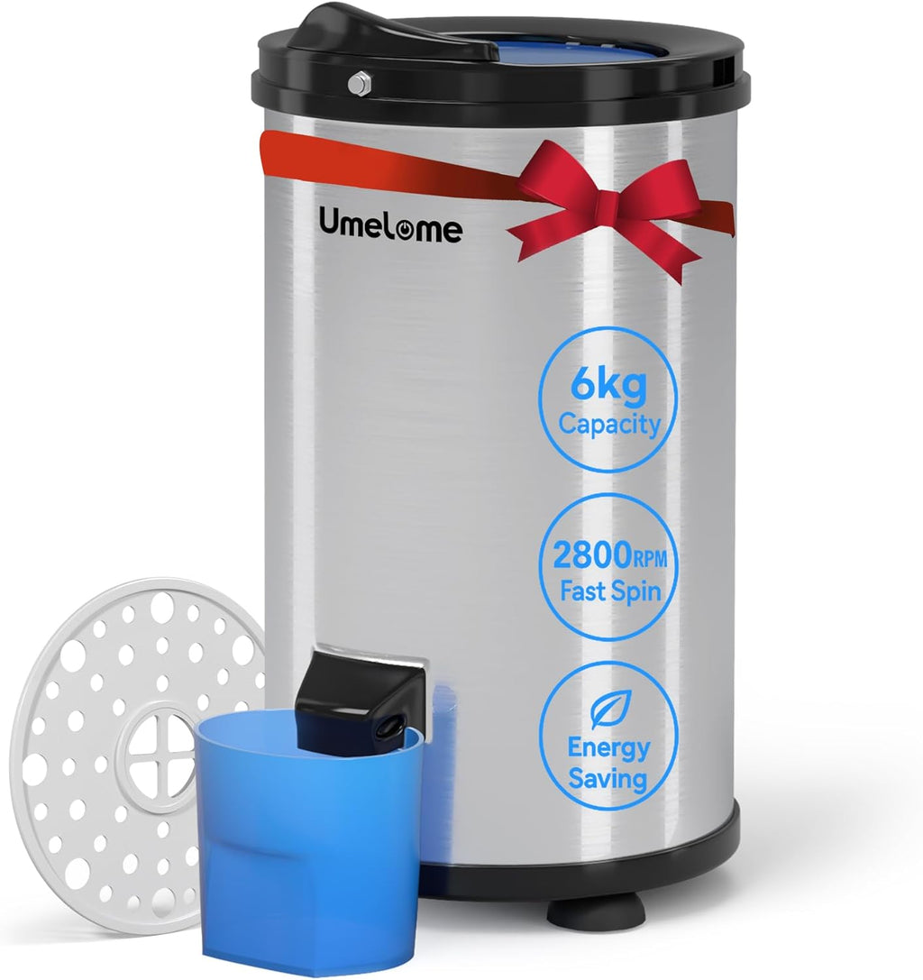 Umelome Essoreuse grande capacité 6 kg Séchoir rotatif 2800 tr/min Spin Dryer énergétique et économie d'énergie Argenté