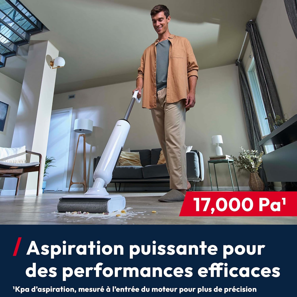 Hoover HW400 Aspirateur Laveur, sans Fil, Eau et Poussières, 180° à Plat, 50Min Autonomie, Techologie Anti-emmêlement, Auto-Nettoyage 70°C et Séchage 30Min, Nettoyage Triple Bord, 17000 Pa