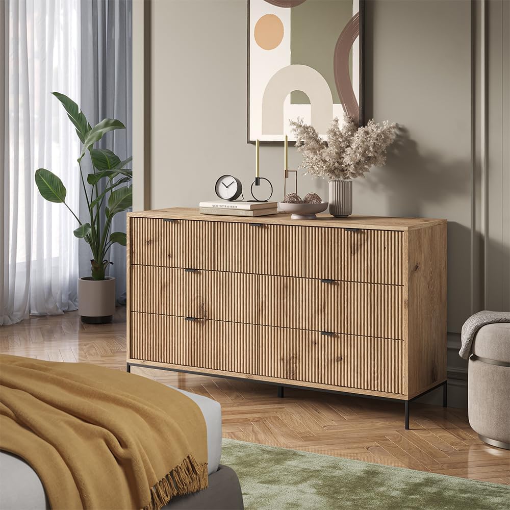 Vicco Commode avec tiroirs Eliza, Chêne Viking, 140 x 81 cm avec 7 tiroirs