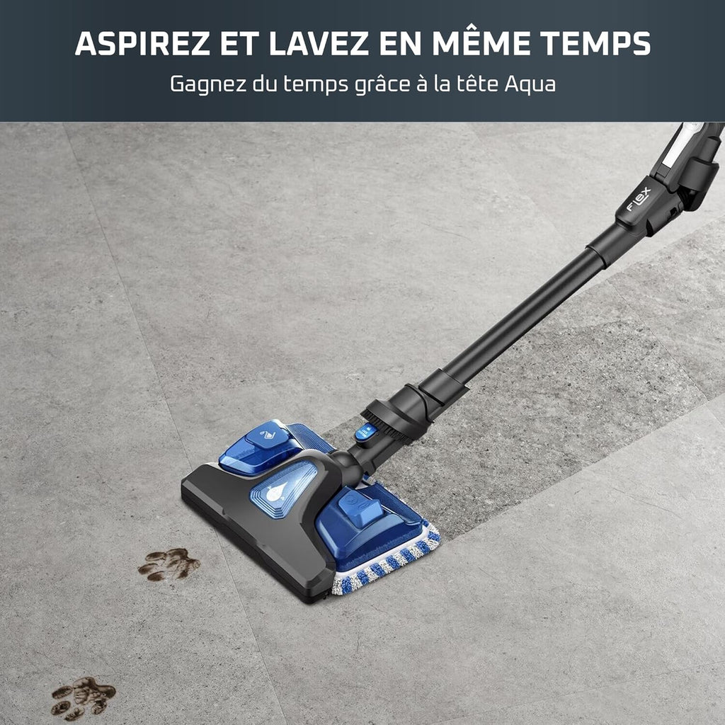 Rowenta X-Force Flex 9.60 Aqua Aspirateur balai Laveur sans fil, Aspire et Lave Simultanément, Puissant 100AW, Ultra Léger, Autonomie 45min RH20C2WO