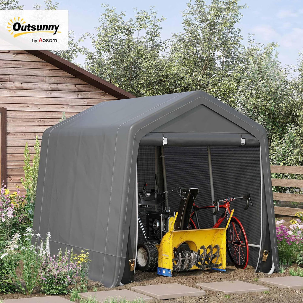 Outsunny Abri de Jardin, Tente de Stockage, 2 Portes zippées, Cadre métallique, abri de vélo, Protection Contre la Pluie légère et Le Vent, 280 x 240 x 240 cm, Gris foncé