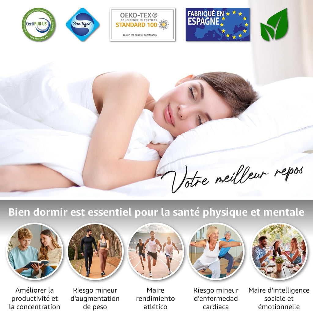 NATURELITS Matelas 180X200 cm Ferme Moyenne Haut Confort Double Hiver Été Noyau à Ressort Ensaché Ressorts Ensachés Mousse à Mémoire Couleur Gris Serene Hybrid Épaisseur 30 cm