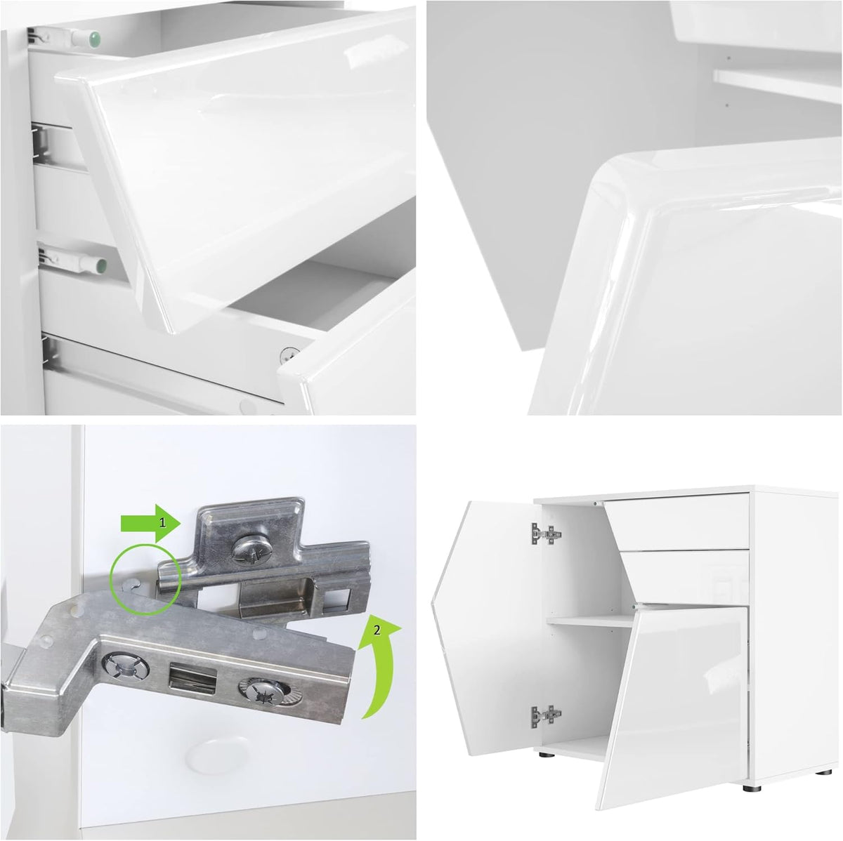 Vladon Buffet Benny, Commode avec 2 Portes et 2 tiroirs, Blanc Mat/Blanc Haute Brillance (79 x 74 x 36 cm)