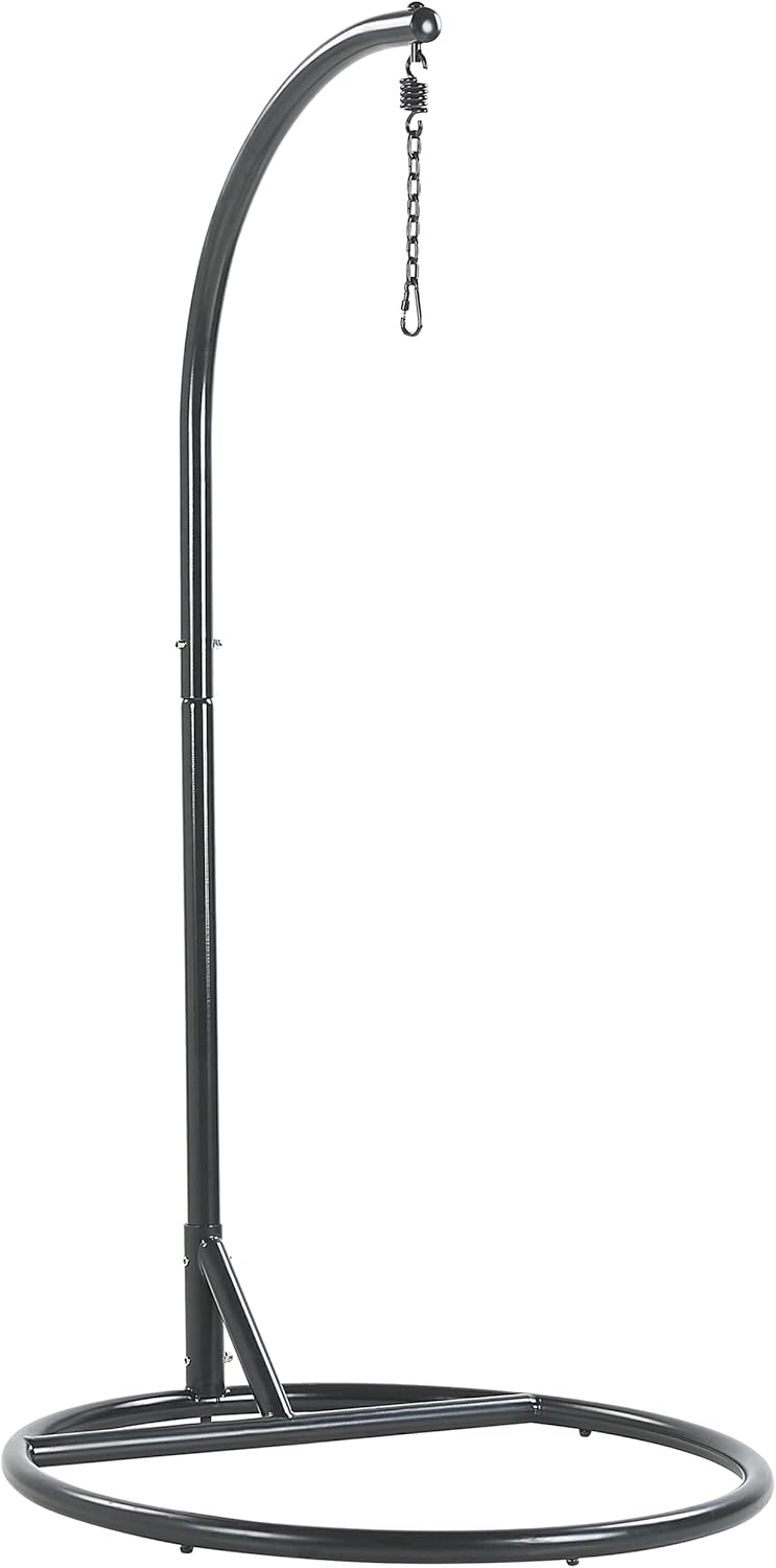 Fauteuil Suspendu Gris avec Coussin et Support Noir 102 cm en Métal et Rotin Très Confortable pour Extérieur Style Boho Beliani