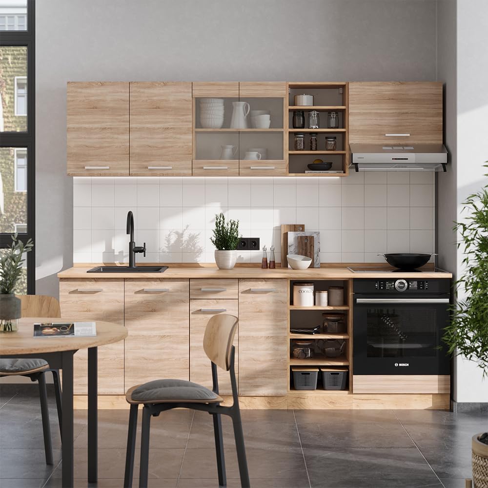 Vicco Cuisine R-Line, Sonoma/Chêne doré, 240cm, PT Marbre