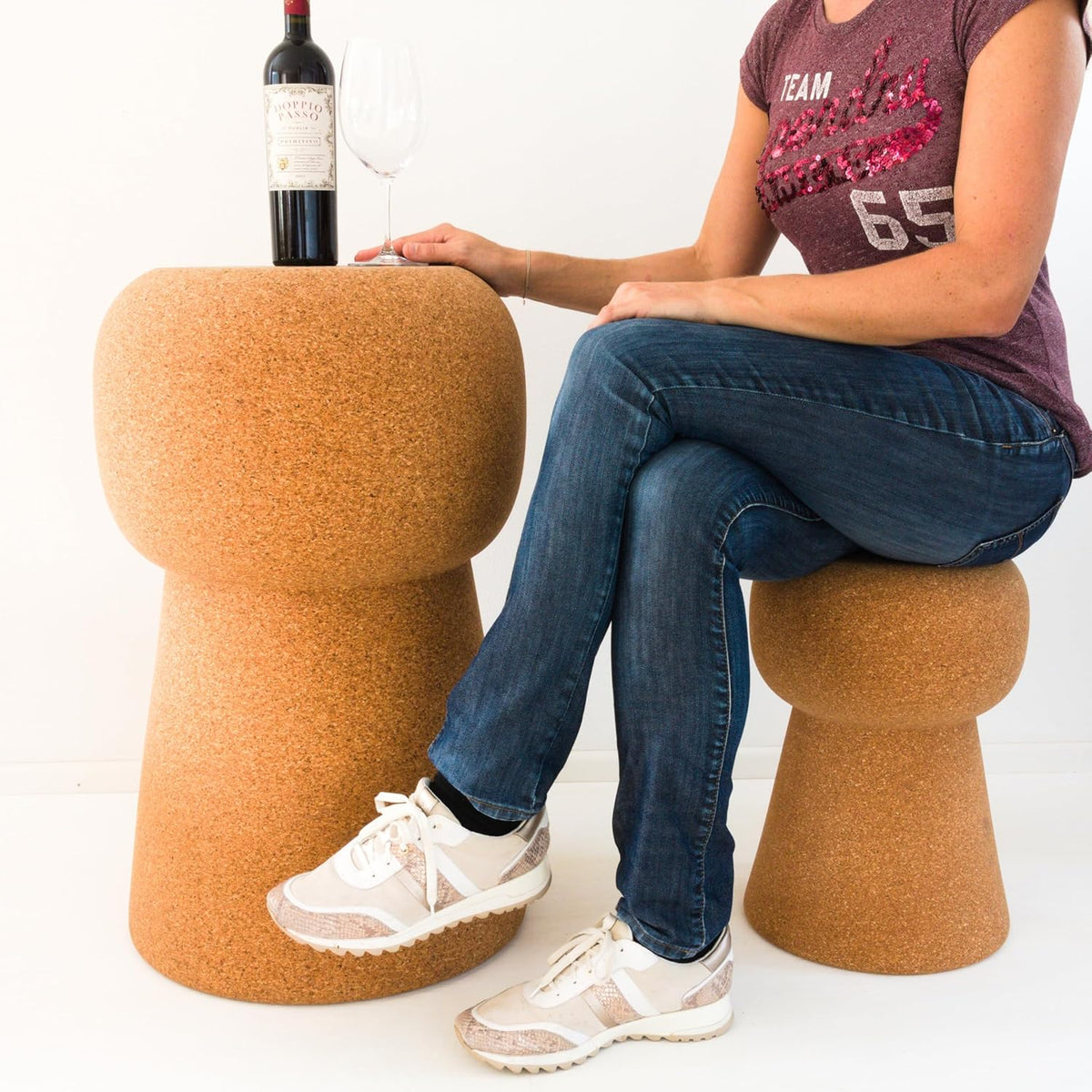 Tabouret en liège en forme de liège de champagne - Tabouret élégant et confortable pour salon et bar - Idéal comme meuble décoratif, cadeau ou comme accent unique pour votre intérieur