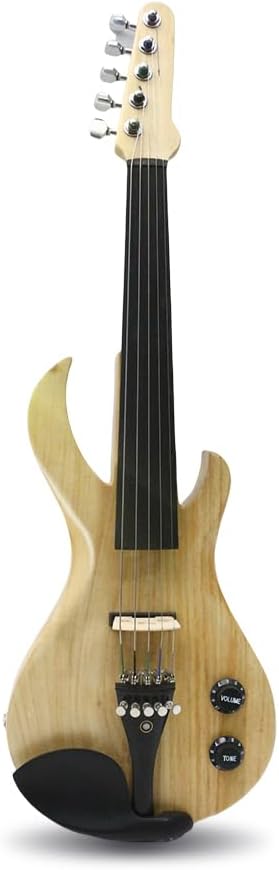 Yinfente Violon électrique à 5 cordes 4/4 en bois massif pour débutant avec étui, archet, chiffon de nettoyage, colophane
