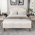 KOMHTOM Lit Double Rembourré en Velours avec Tête de lit, Lit Plateforme pour Adolescents et Adultes,Chambre à Coucher sans Matelas Beige, 160 x 200cm