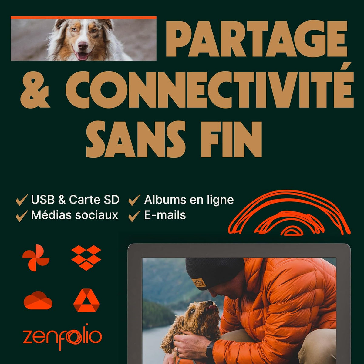 Cadre Photo numérique WiFi 10 Pouces Pix Star - Stockage Gratuit et illimité sur Le Cloud Detecteur de Mouvement - Cadres Photo numérique