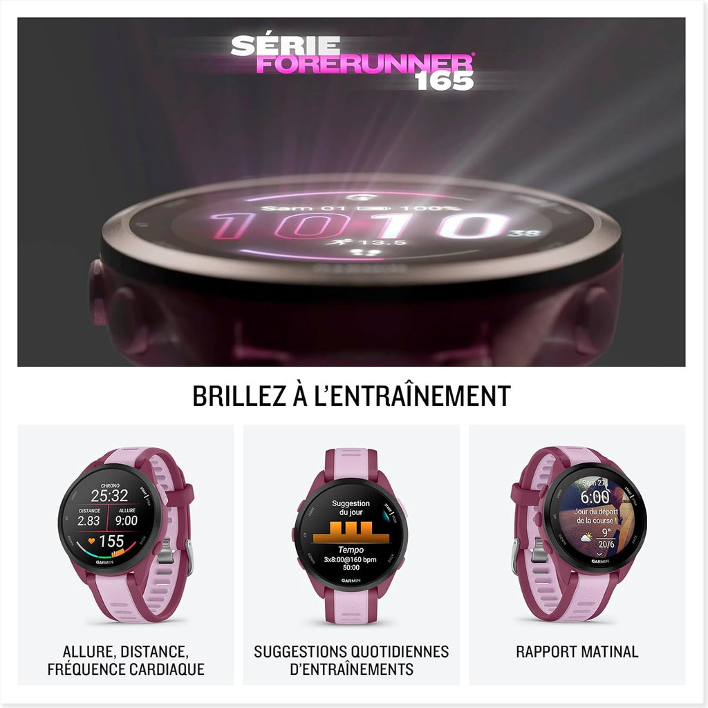 Forerunner 165, Music - Montre GPS connectée de Running avec écran AMOLED – Prune/Lilas (Reconditionné)