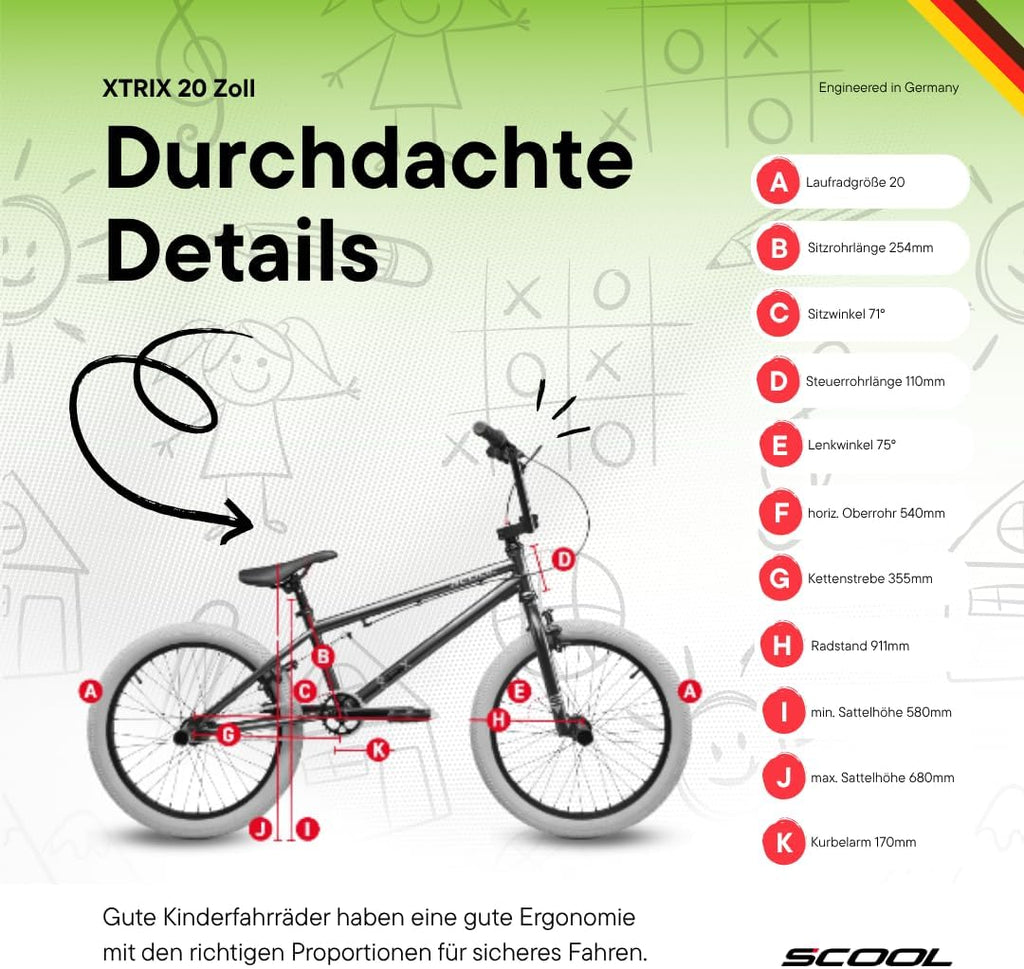 S'COOL XtriX BMX 16 et 20" 1 vitesse | Freewheel | BMX | Vélo pour garçons et filles | Vélo enfant avec composants de qualité supérieure | Roue libre