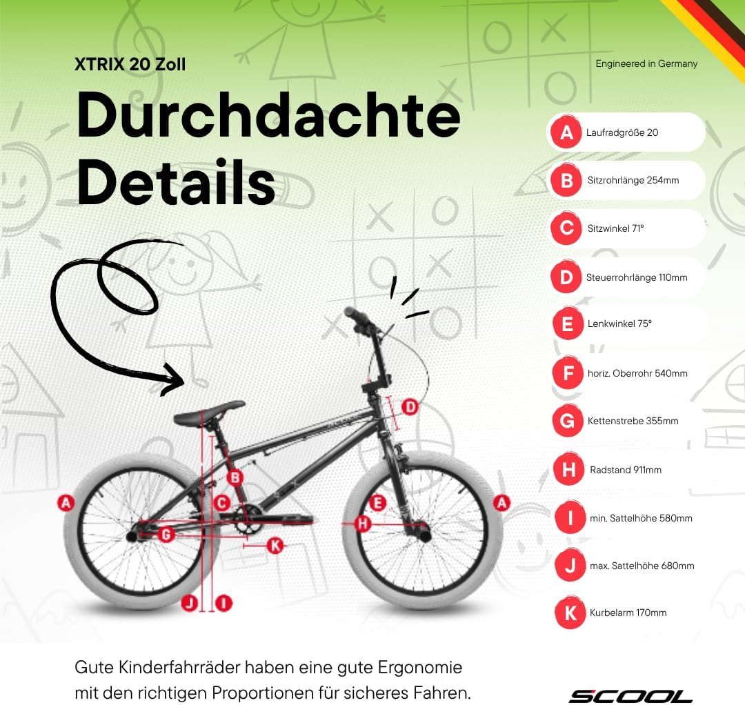 S'COOL XtriX BMX 16 et 20" 1 vitesse | Freewheel | BMX | Vélo pour garçons et filles | Vélo enfant avec composants de qualité supérieure | Roue libre