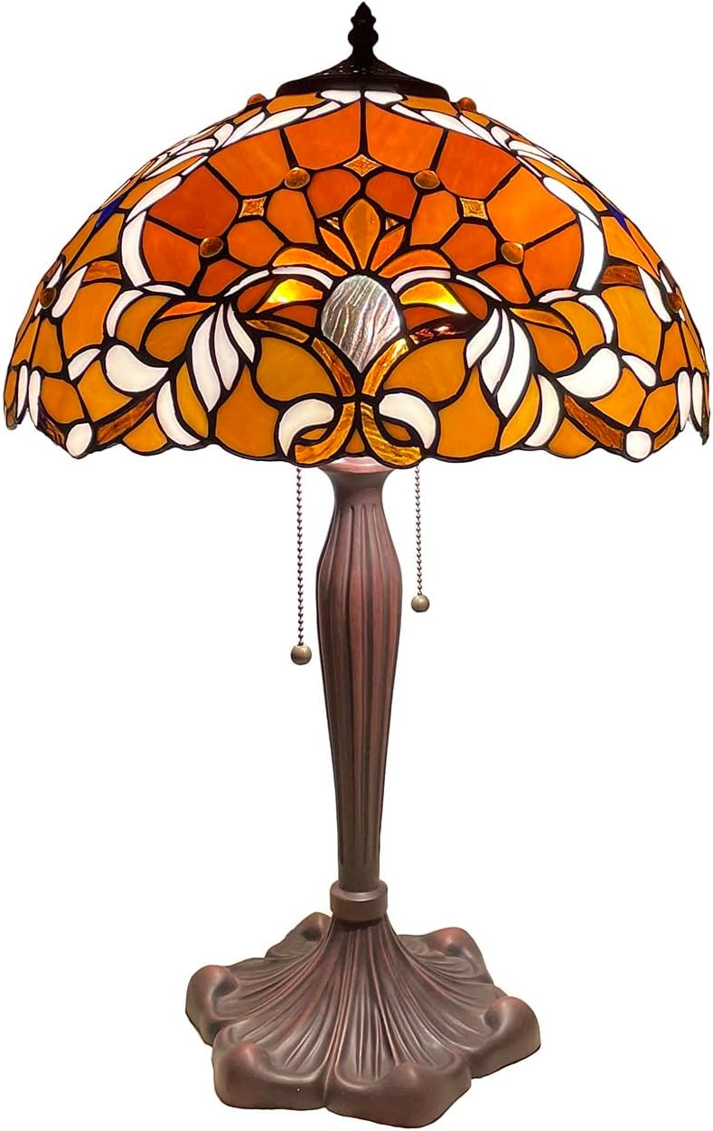 Bieye L30789 Lampe de table style baroque Tiffany en vitrail avec abat-jour de 40,6 cm de large, 61 cm de haut, orange