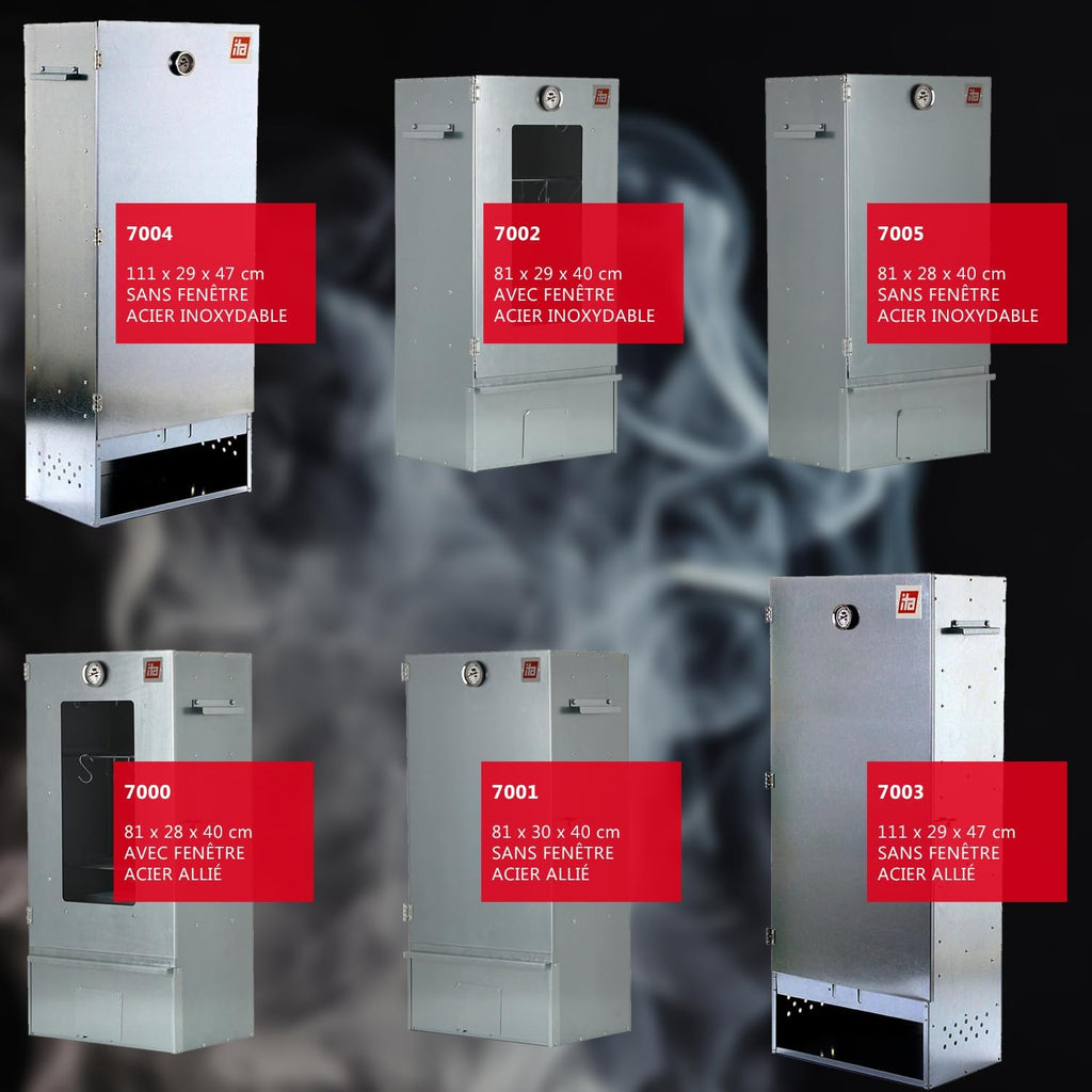 ITA Fumoir Électrique 7002 - Set Smoker avec chauffage, générateur de fumée - Armoire à fumage avec fenêtre & thermomètre - Acier inoxydable - Qualité UE, Direct fabricant - 81 cm avec 3 niveaux