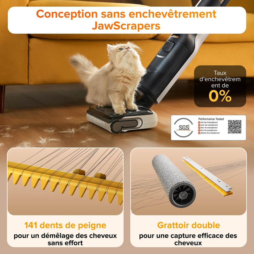 roborock F25 LT aspirateur Laveur 20 000 Pa,Autonettoyage à Haute température de 90 °C, séchage Rapide, inclinable à 180°, Nettoyage Bord à Bord pour sols durs.