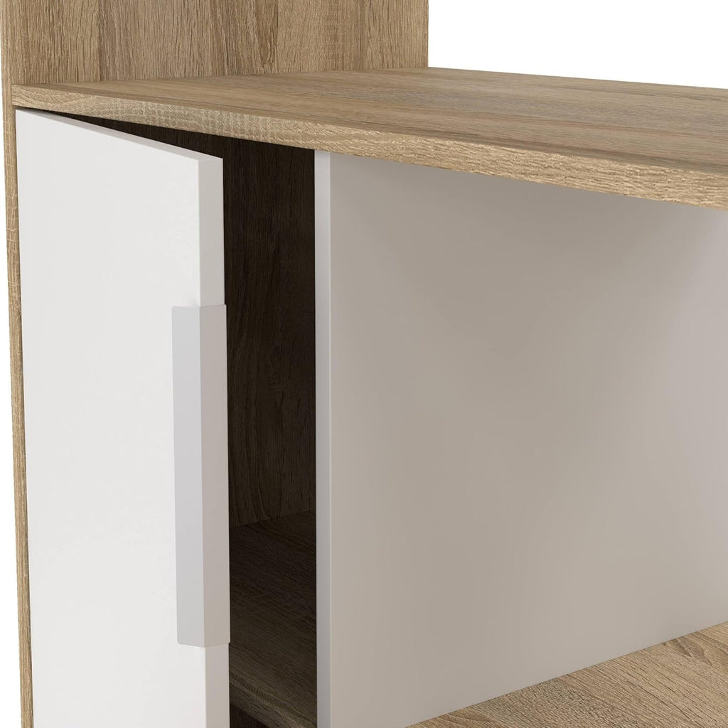 Dmora - Bureau multifonction avec bibliothèque, tiroir et porte, coloris blanc et chêne, 162 x 155 x 60 cm