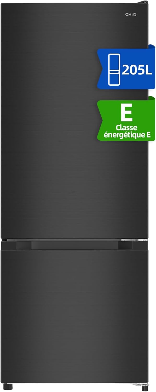 CHIQ Réfrigérateur congélateur FBM205L42-205L (153 + 52),Classe énergétique E, 39 dB, Acier noir, Low frost, Portes réversibles