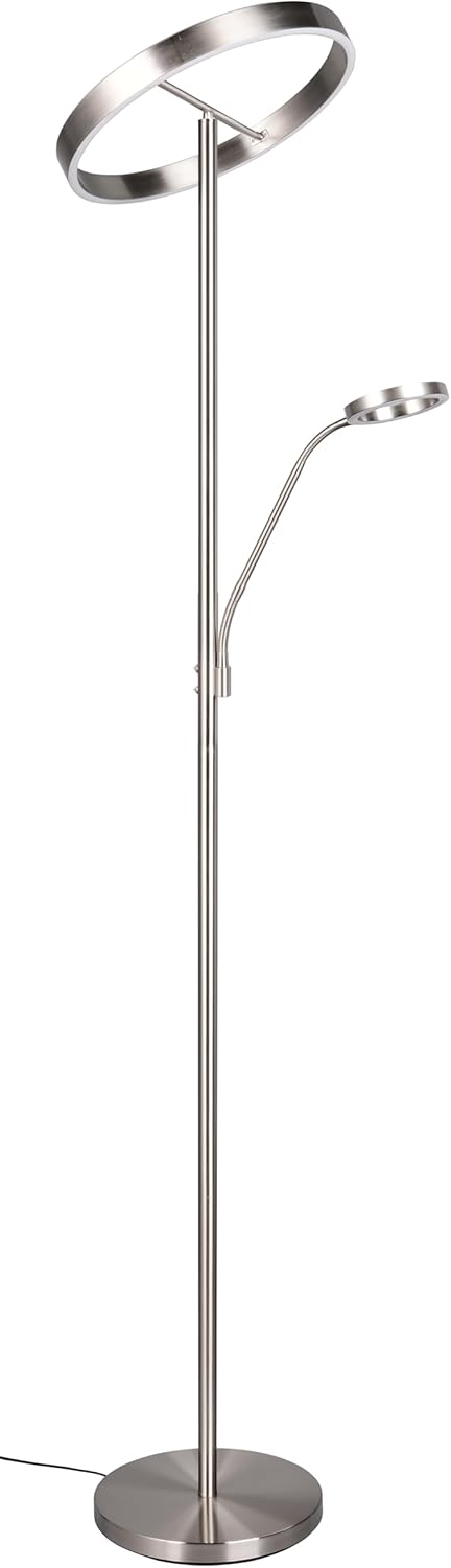 Trio Leuchten Lampadaire LED WILLIS 449510207, Métal Nickel mat, 39 + 5,5 Watt LED, Couleur de la lumière réglable, Dimmable