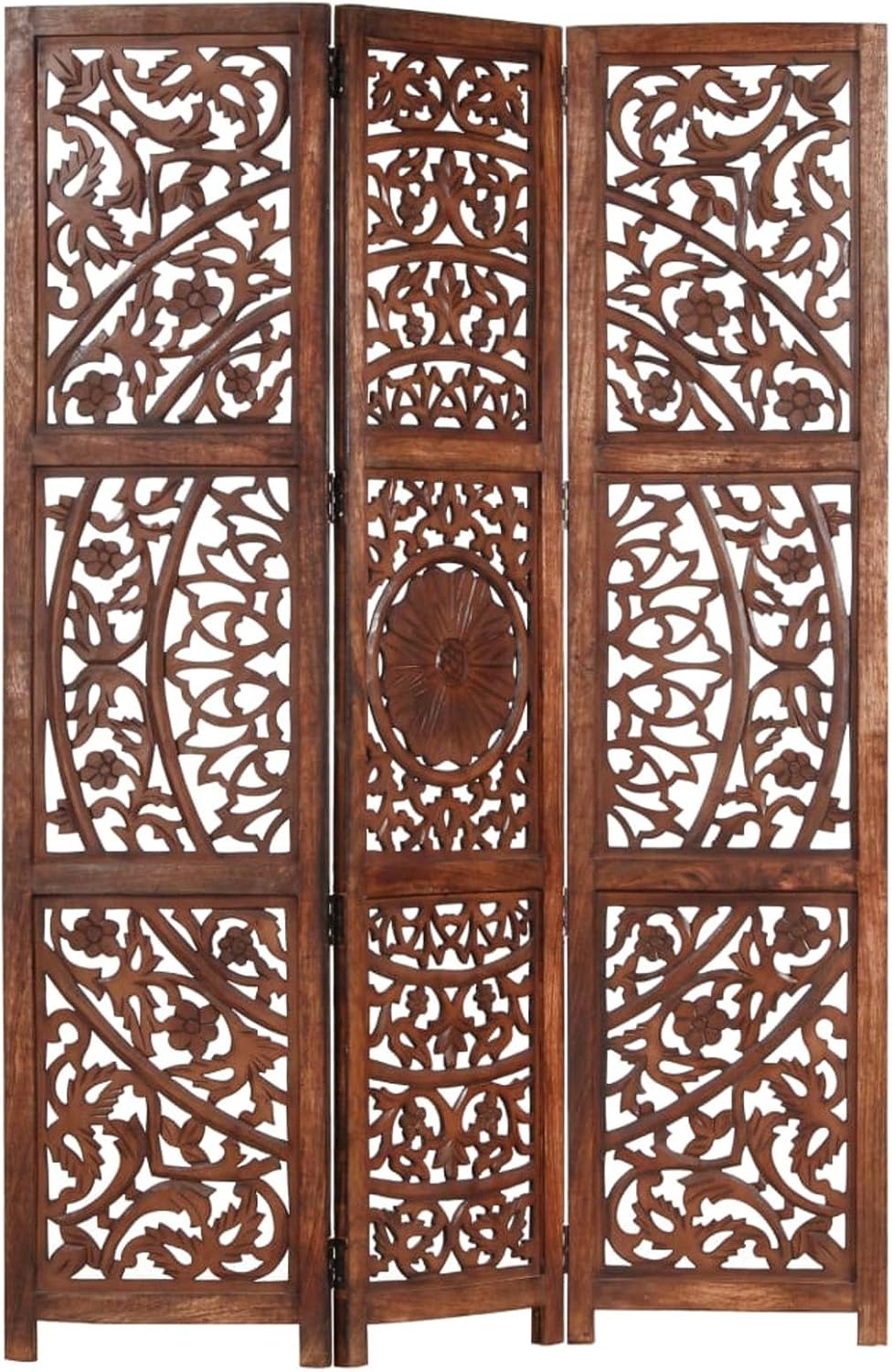 MOONAIRY Séparateur de Pièce Diviseur Ecran d'Intimité Paravent Chambre à Coucher Maison Intérieur Cloison de séparation 3 Panneaux Marron 120x165cm Bois manguier