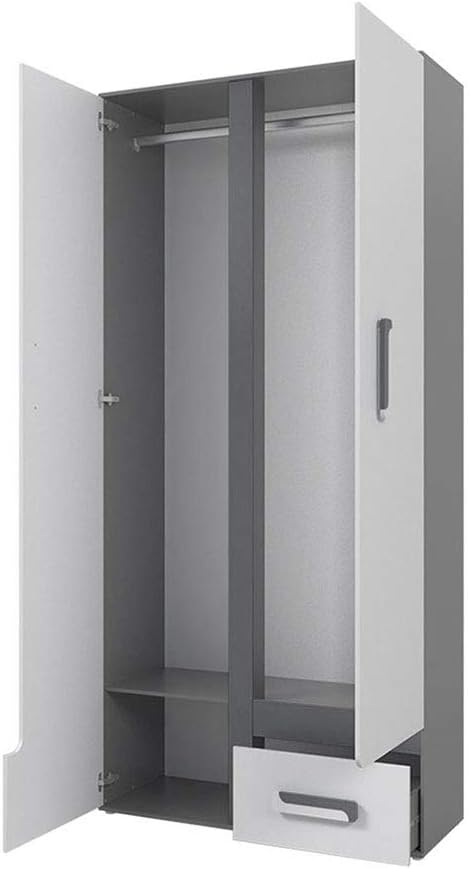 Mirjan24 Apetito XV Ensemble complet pour chambre d'adolescent 5 pièces comprenant une armoire, une étagère, une commode, un bureau, une étagère suspendue (anthracite/blanc)