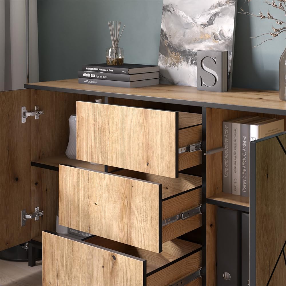 Vicco Commode avec tiroirs Hatto, Chêne, 124x69.6cm