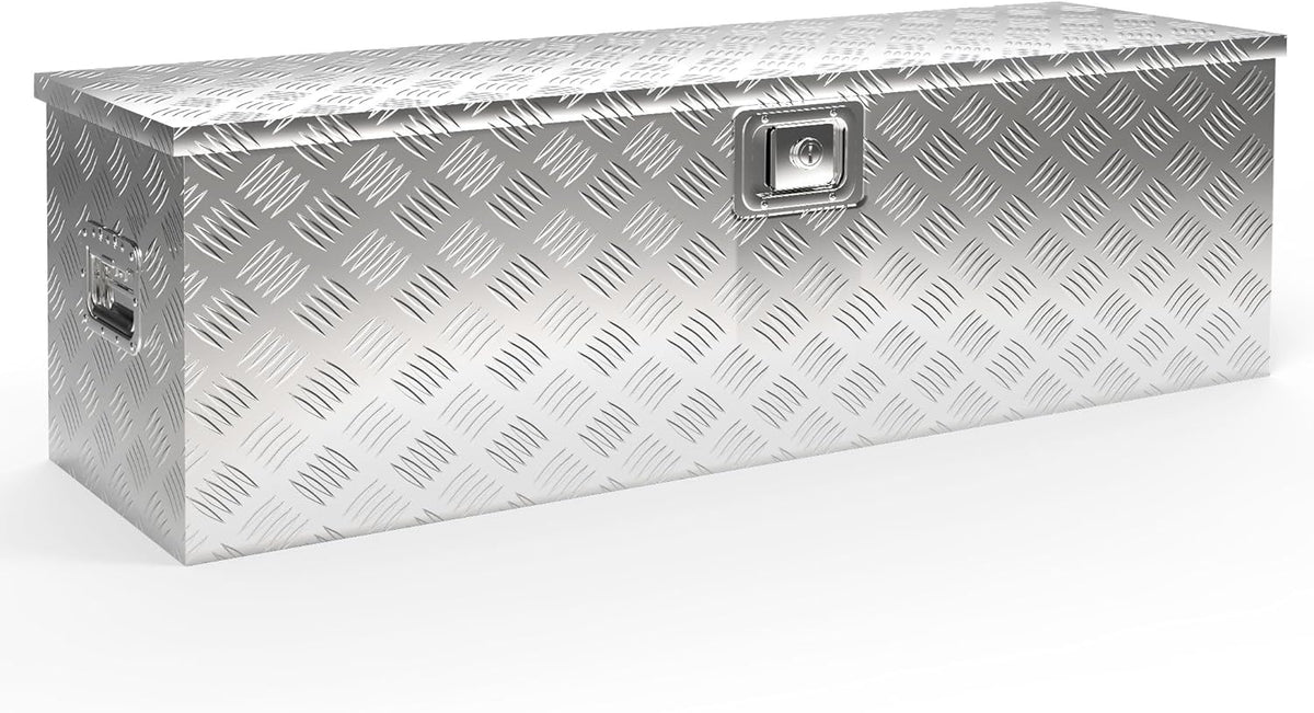 Wiltec Caisse à outils en aluminium – 124 x 37 x 38 cm – 170 litres – Boîte à outils alu ondulé – Vérins à gaz, poignées – Transport Rangement