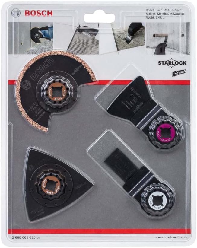Outil multifonctions Bosch - PMF 350 CES (350W, livrés avec accessoires, interface Starlock et Starlockplus) & Bosch 2608661695 Set de 4 pièces pour carrelage