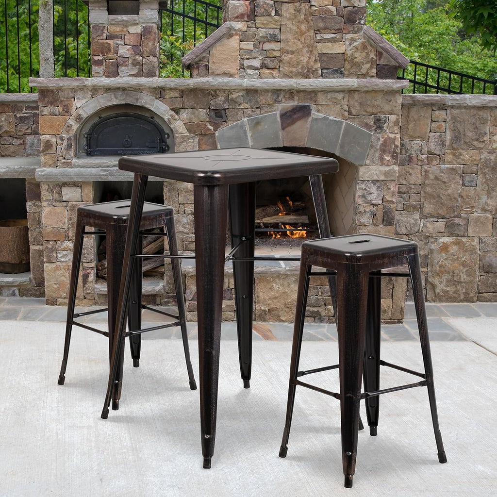 Flash Furniture Meubles Flash Tabouret de Bar en métal coloré pour Restaurant, Acier galvanisé, Plastique, Noir/doré Antique, Lot de 4