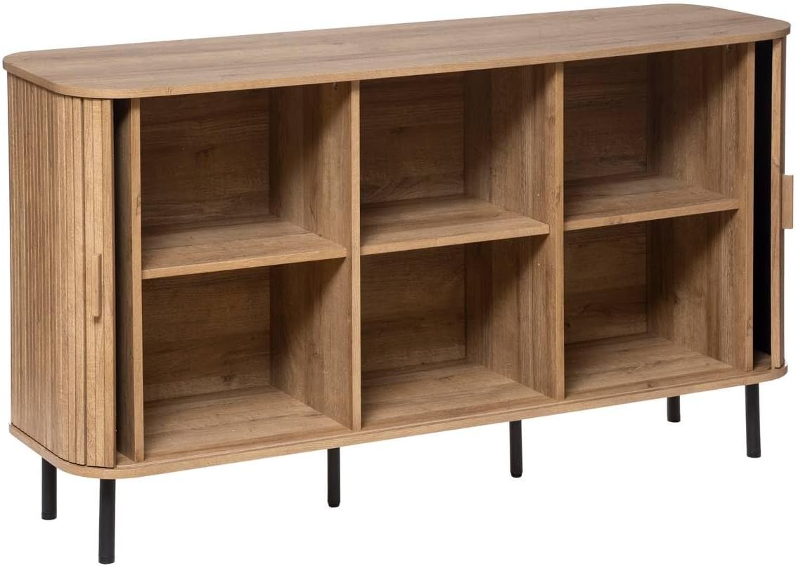 Atmosphera Créateur d'Intérieur - Buffet Colva 2 Portes Effet Chêne - Meuble de Rangement 6 Cases pour Chambre, Salon, Bureau - L140 x H80,5cm