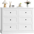 FOREHILL Commode Chambre Blanche Commode 6 Tiroirs Meuble de Rangement Chambre Adulte en Bois, Style Moderne 108x40x87cm
