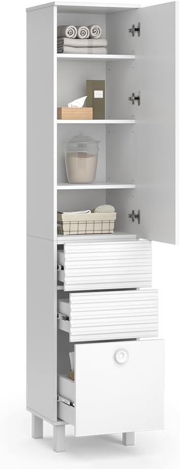 Vicco Meuble de Rangement de Salle de Bain Sola, Blanc, 40.2 x 192.4 cm avec Porte et tiroirs