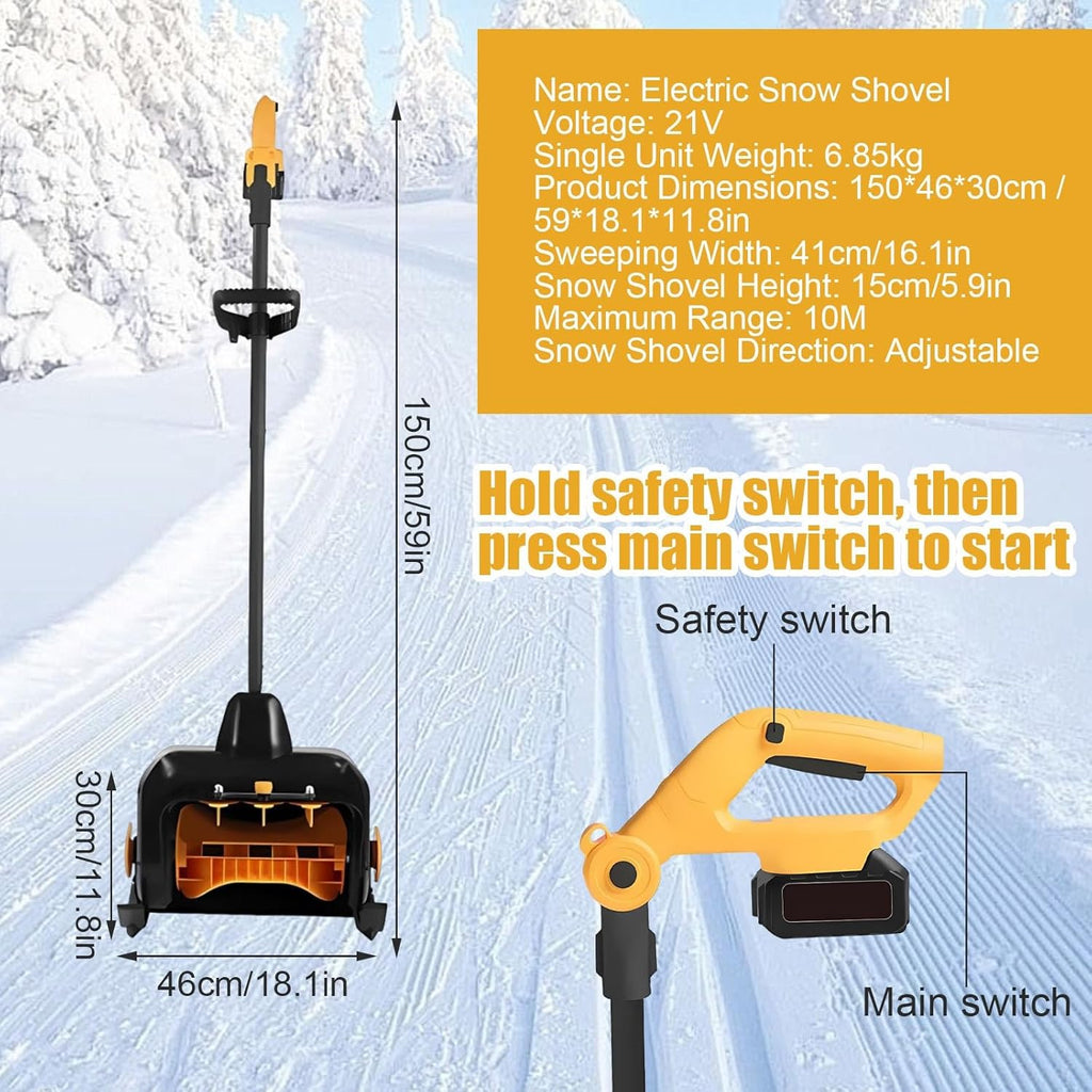 Pelle à Neige électrique Pelle à Neige sans Fil Pelle 16 Pouces, Poignée Réglable, Déneigeuse Portable 21V Légère pour Entrée De Maison Et Allées(Battery x2)