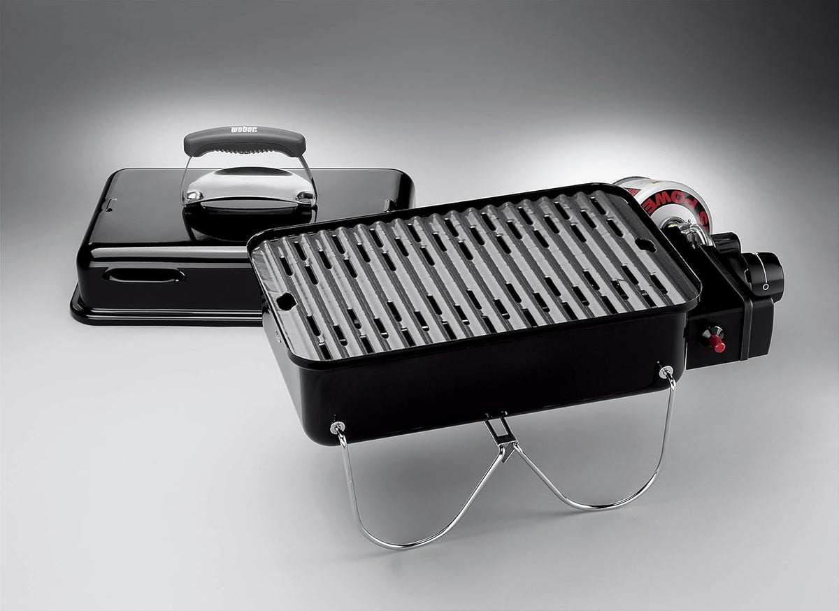 Weber Barbecue à gaz Go-Anywhere/Barbecue Portable, Pieds repliables, allumage piezo, revêtement Durable, Barbecue de Camping léger et Compact pour l'extérieur, Surface de Cuisson 42 x 26cm, Noir