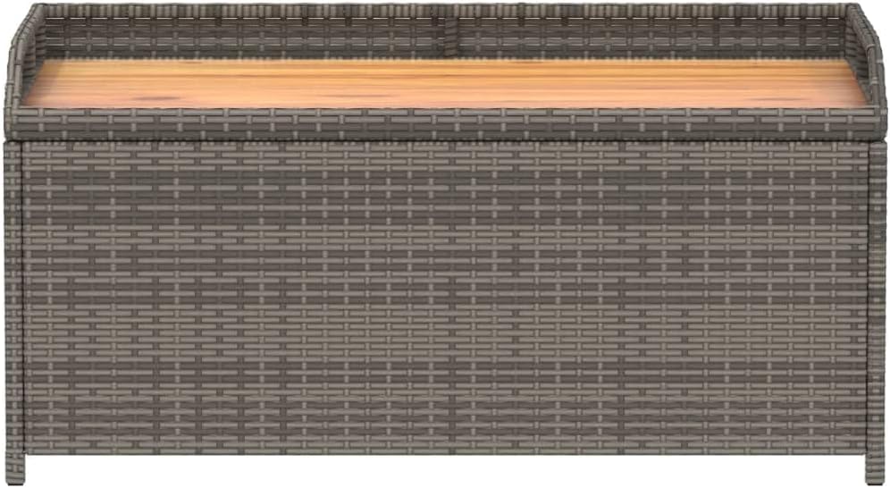 LAPOOH Banc de rangement pour jardin gris, 100 x 50 x 52 cm, polyrotin Acacia, banc d'extérieur avec conteneur