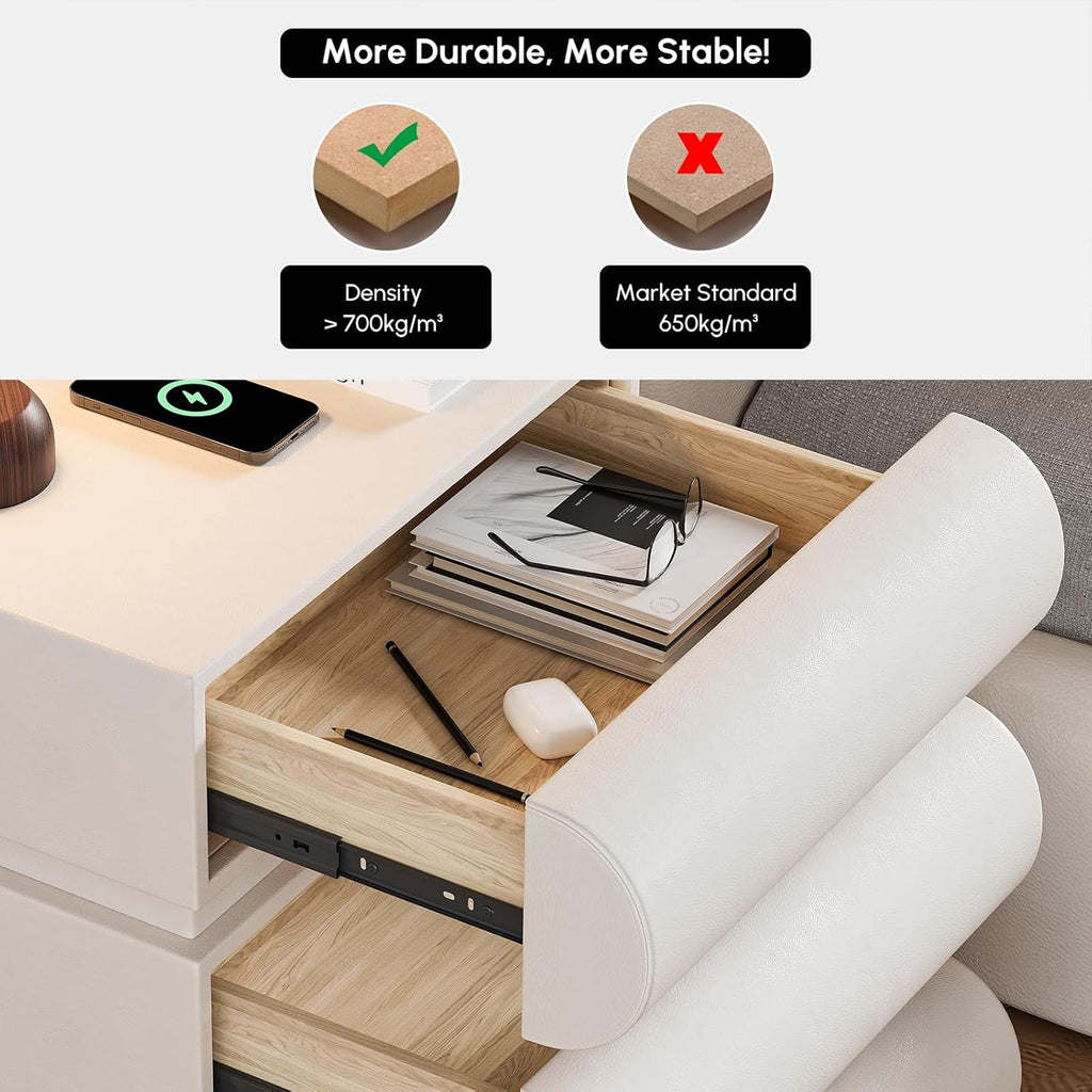 Homary Table de Chevet LED Intelligente Étroite 3 Tiroirs, Chargeur sans Fil USB/Type-C, Petit Meuble de Rangement pour Chambre Adulte (1, Standard)