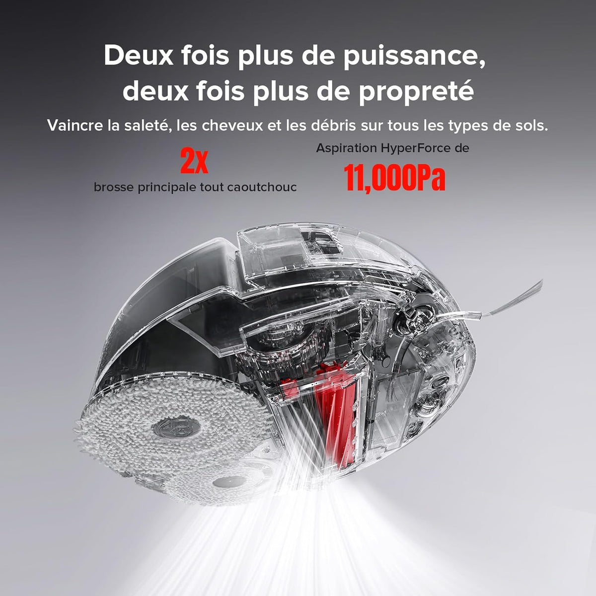 roborock Qrevo Slim Aspirateur Robot Laveur, 11000Pa, 8,2cm Ultra-Mince, Station 8 en 1, StarSight Navigation & Évitement d'obstacles, FlexiArm Serpillière & Brosse Latérale, Contrôle APP/Vocale