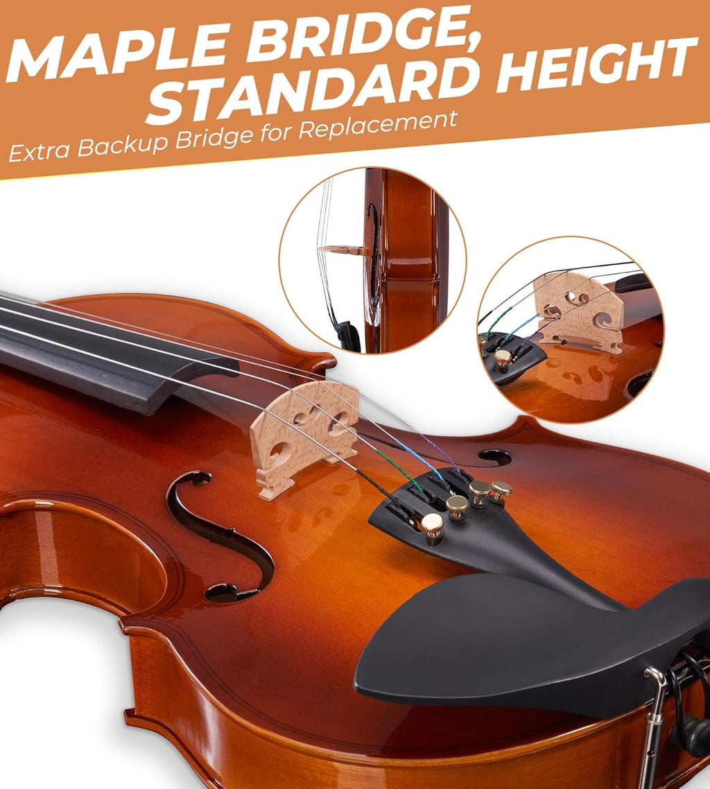 Vangoa Ensemble de violon acoustique 4/4 fabriqué à la main avec planche latérale en bois massif, étui rigide léger pour débutants, adolescents, à partir de 12 ans, adultes, droitier