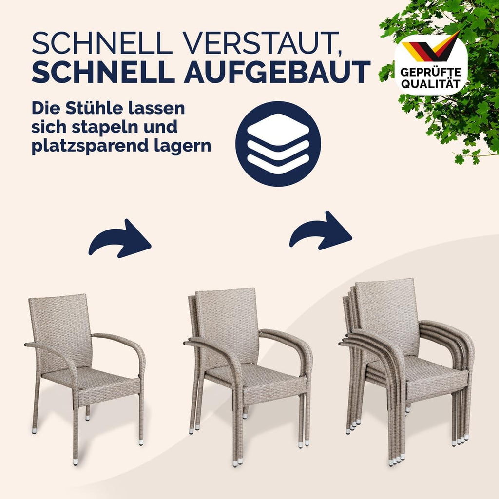 Casaria® Lot de 8 chaises de Jardin crèmes empilables polyrotin accoudoirs arrondis Fauteuil extérieur terrasse Balcon