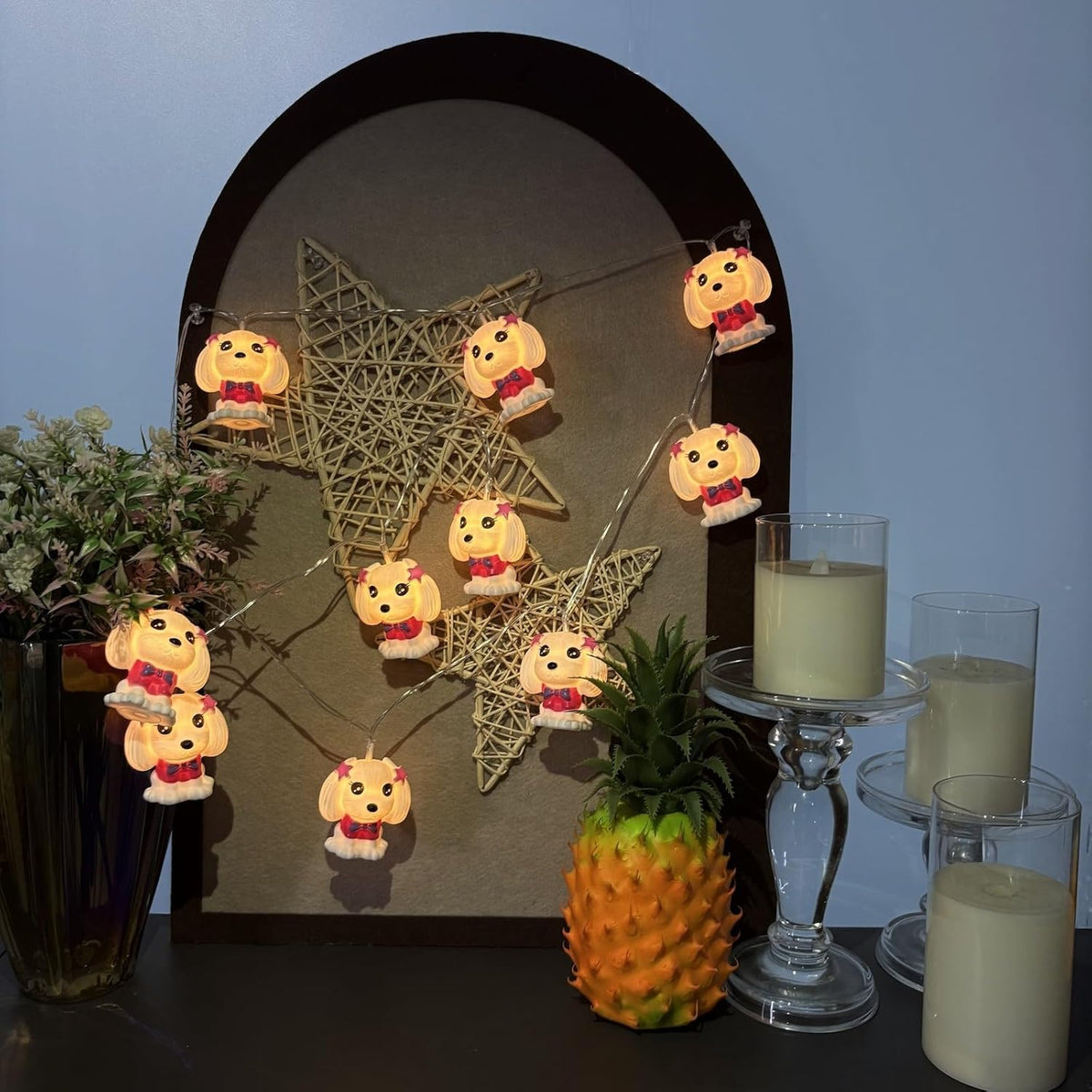 Riaxuebiy Guirlande Lumineuse Féérique à Piles, 1,65 Mètre 10 LED en Forme de Chien Mignon pour Halloween, Noël, Thanksgiving Décoration (Chien blanc)