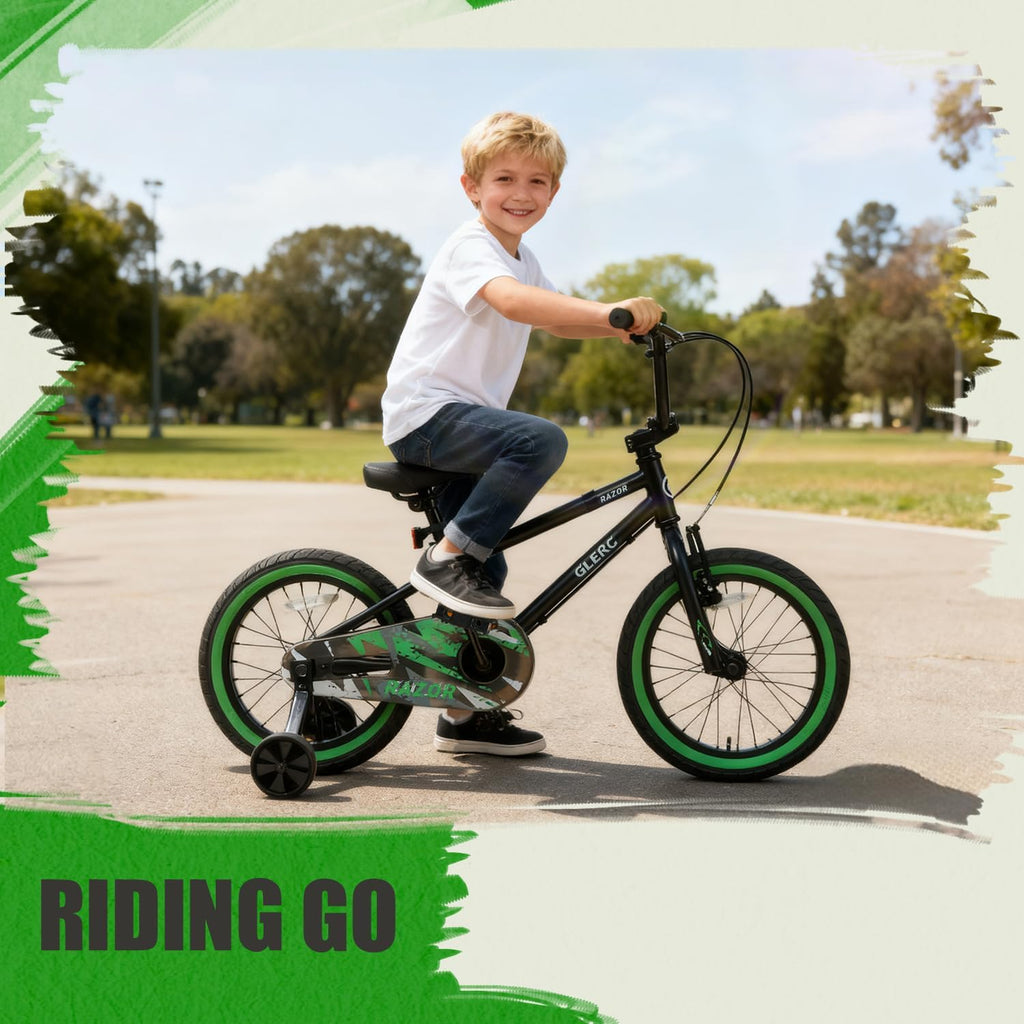Glerc Razor Vélo Enfant 12 14 16 Pouces Style BMX pour Garçons de 2-8 Ans avec Stabilisateurs & Béquille & Sonnette, Couleurs Multiples