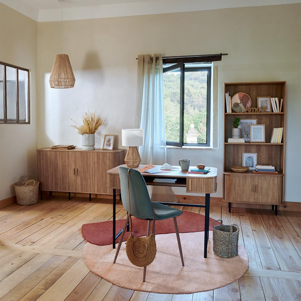 Atmosphera Créateur d'Intérieur - Bureau Colva 2 Portes Effet Chêne - Meuble de Rangement pour Chambre, Salon, Bureau - L105 x H75cm - Bois et Noir