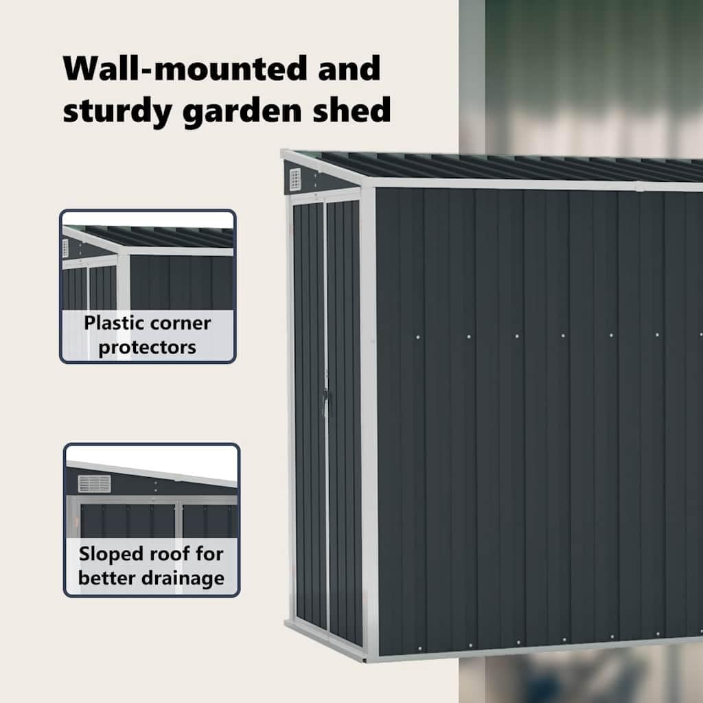 vidaXL Abri de Jardin Mural Abri de Rangement d'Outils Rangement d'Equipement de Jardin Extérieur Cour Anthracite 118x382x178 cm Acier
