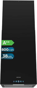 Cecotec Hotte Aspirante 38cm îlot Carré Bolero Flux Ict 388000 Black A++. Finition Noire, Aspiration 800M3/H, Moteur 210W, Commande Electronique, Lumière, Filtre à Charbon